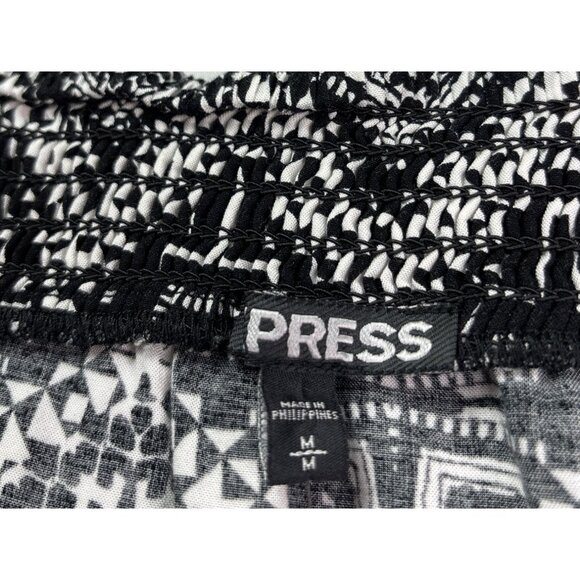 Express Straight Midi Skirt Black White Geometric Pattern M Side Slit Smocked - Picture 8 of 9